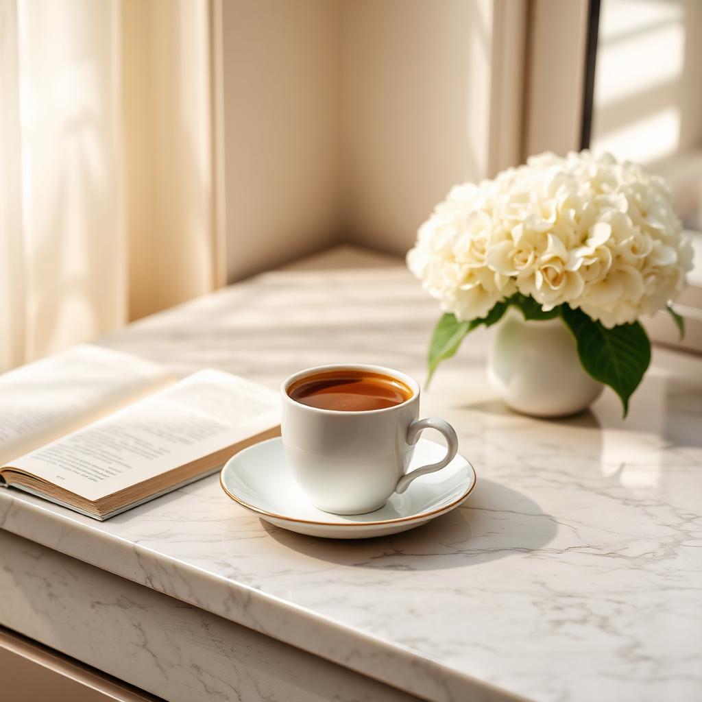 Coffee on a marble worktop